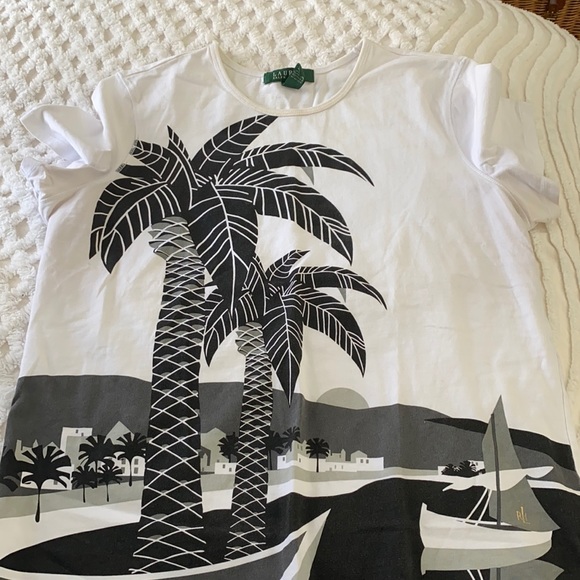Lauren Ralph Lauren palm printed tee size L - Picture 1 of 3
